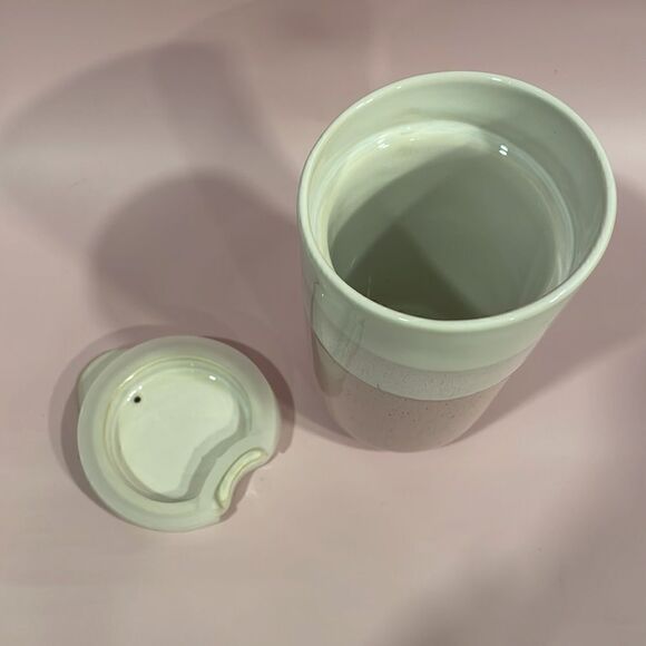 Pink Ceramic mug with lid 12 oz travel mug tea coffee Excellent Used Condition - Picture 5 of 7